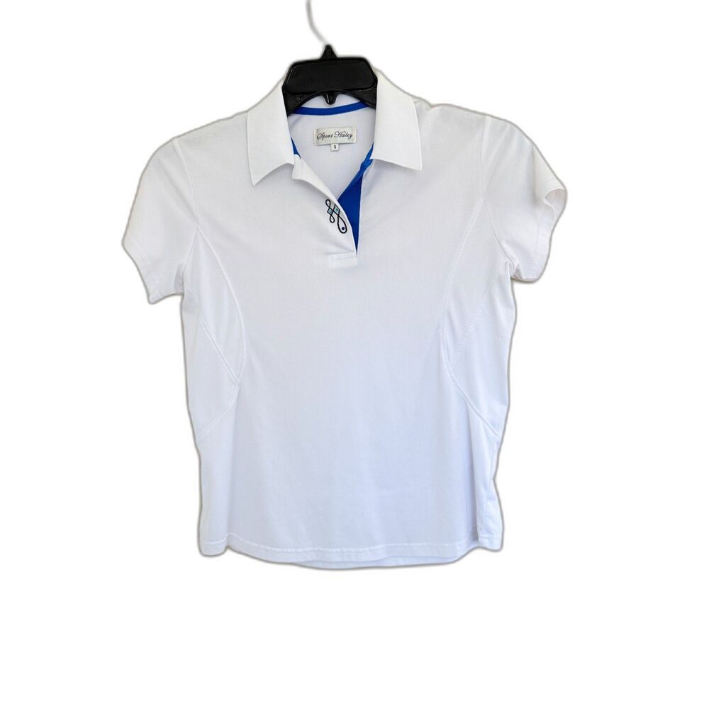Sport Haley Women's White Golf Polo Shirt‎ Blue Trim Embroidery Size S